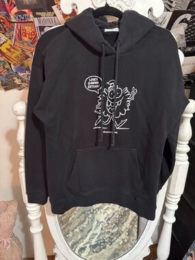 TNA Black Graphic Hoodie with White Cartoon Print